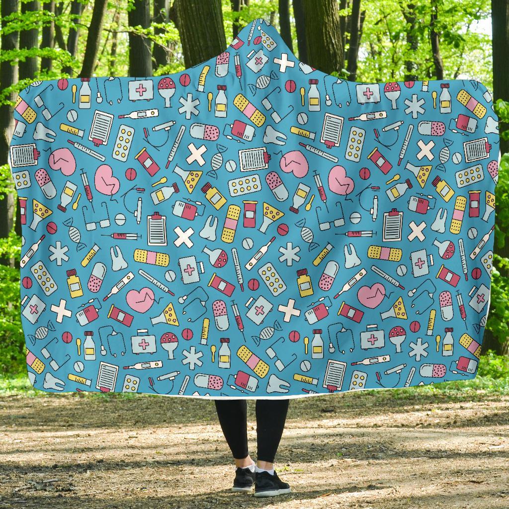 Nurse Print Pattern Hooded Blanket-grizzshop