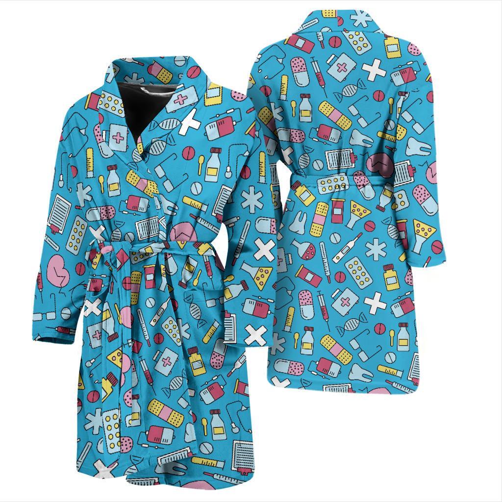 Nurse Print Pattern Men Long Robe-grizzshop