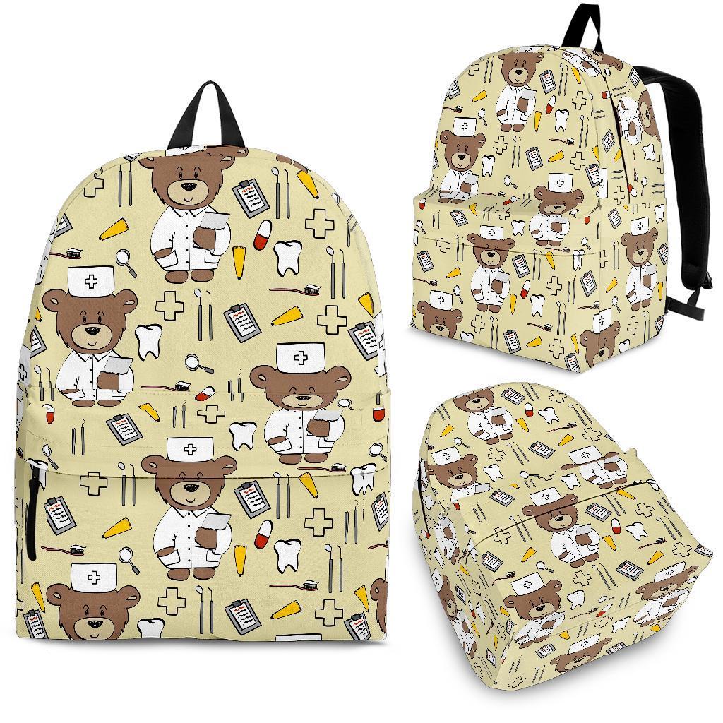 Nurse Teddy Bear Pattern Print Backpack-grizzshop