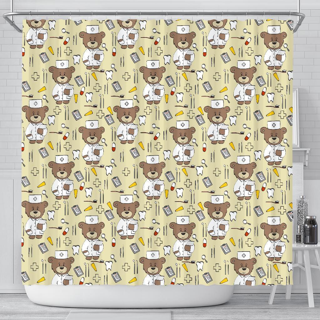 Nurse Teddy Bear Pattern Print Bathroom Shower Curtain-grizzshop