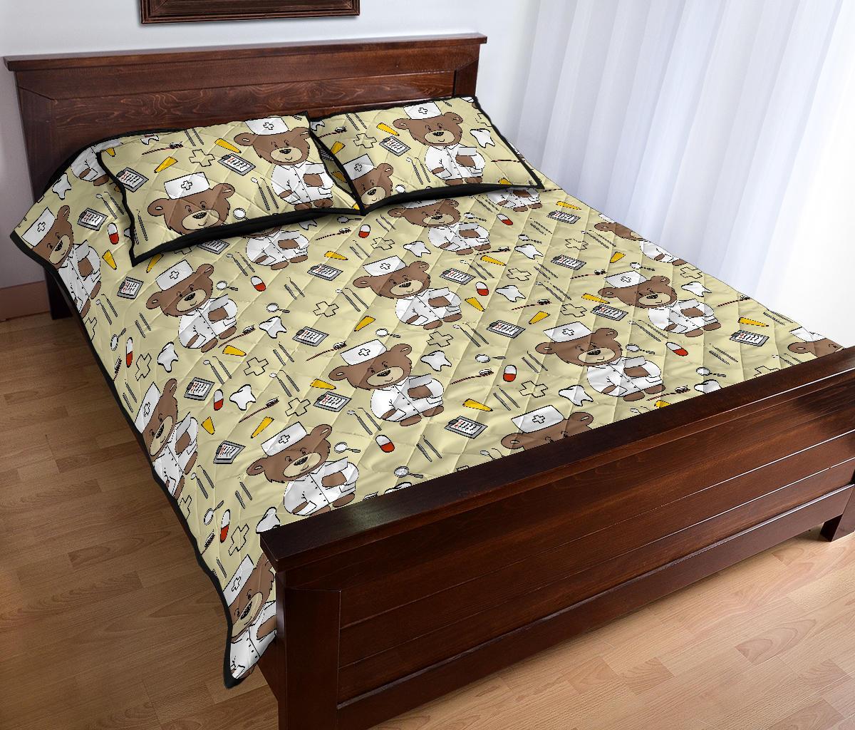 Nurse Teddy Bear Pattern Print Bed Set Quilt-grizzshop