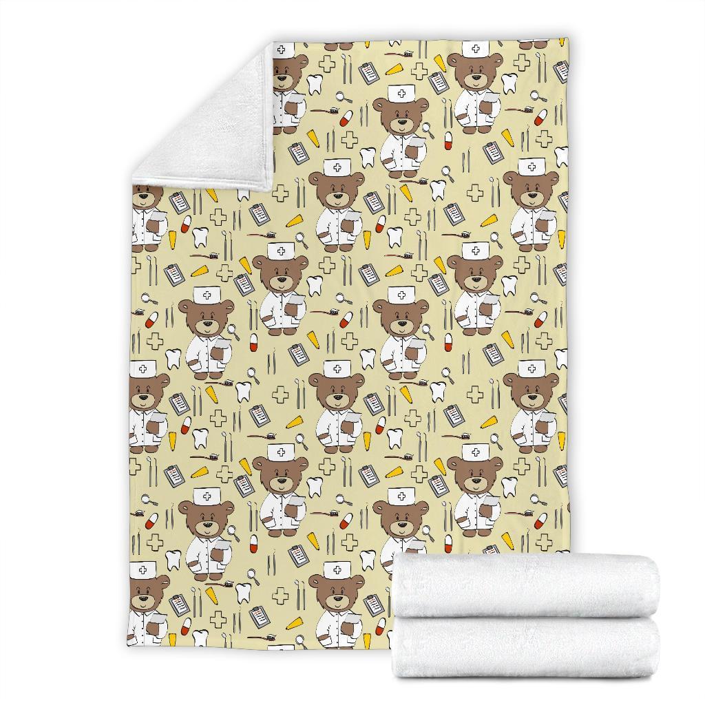 Nurse Teddy Bear Pattern Print Blanket-grizzshop