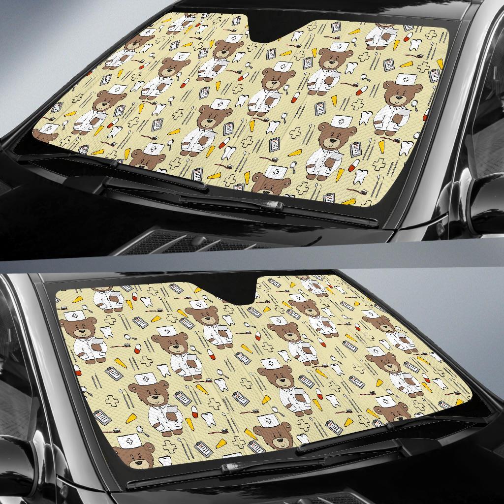 Nurse Teddy Bear Pattern Print Car Sun Shade-grizzshop