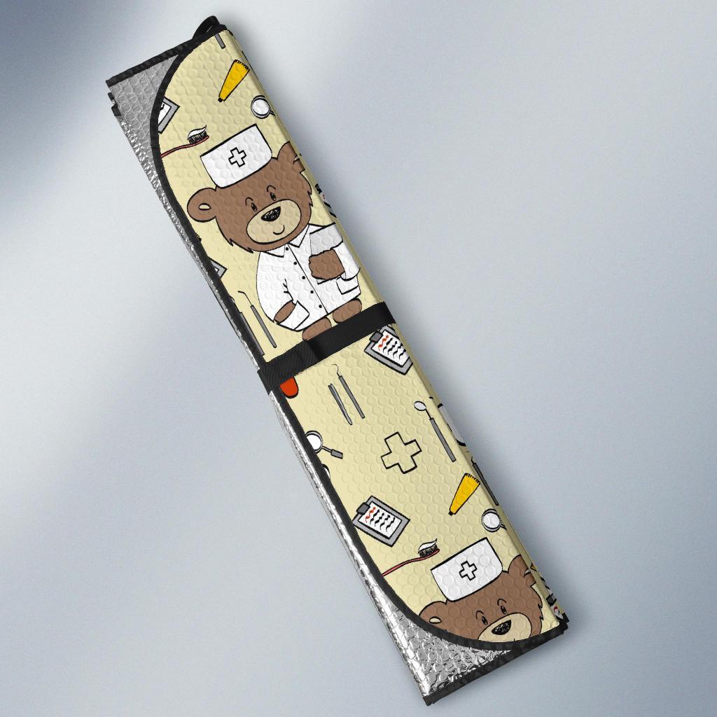 Nurse Teddy Bear Pattern Print Car Sun Shade-grizzshop