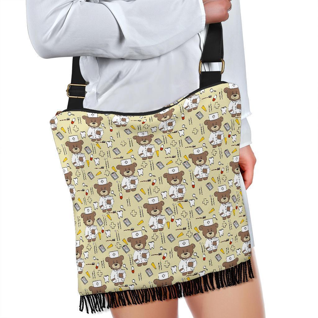 Nurse Teddy Bear Pattern Print Crossbody bags-grizzshop