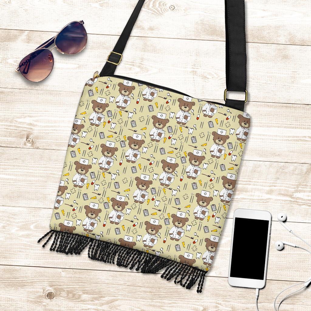 Nurse Teddy Bear Pattern Print Crossbody bags-grizzshop