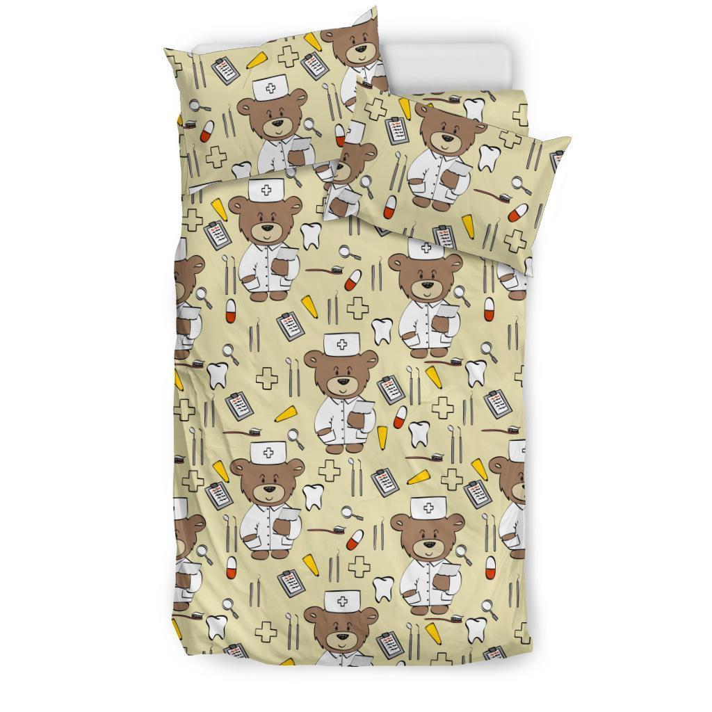 Nurse Teddy Bear Pattern Print Duvet Cover Bedding Set-grizzshop