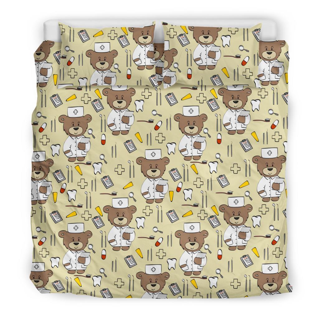 Nurse Teddy Bear Pattern Print Duvet Cover Bedding Set-grizzshop