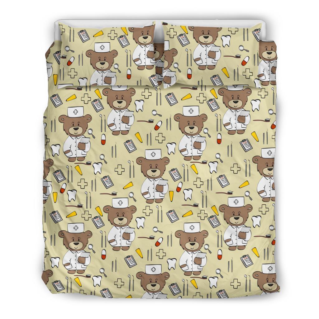 Nurse Teddy Bear Pattern Print Duvet Cover Bedding Set-grizzshop