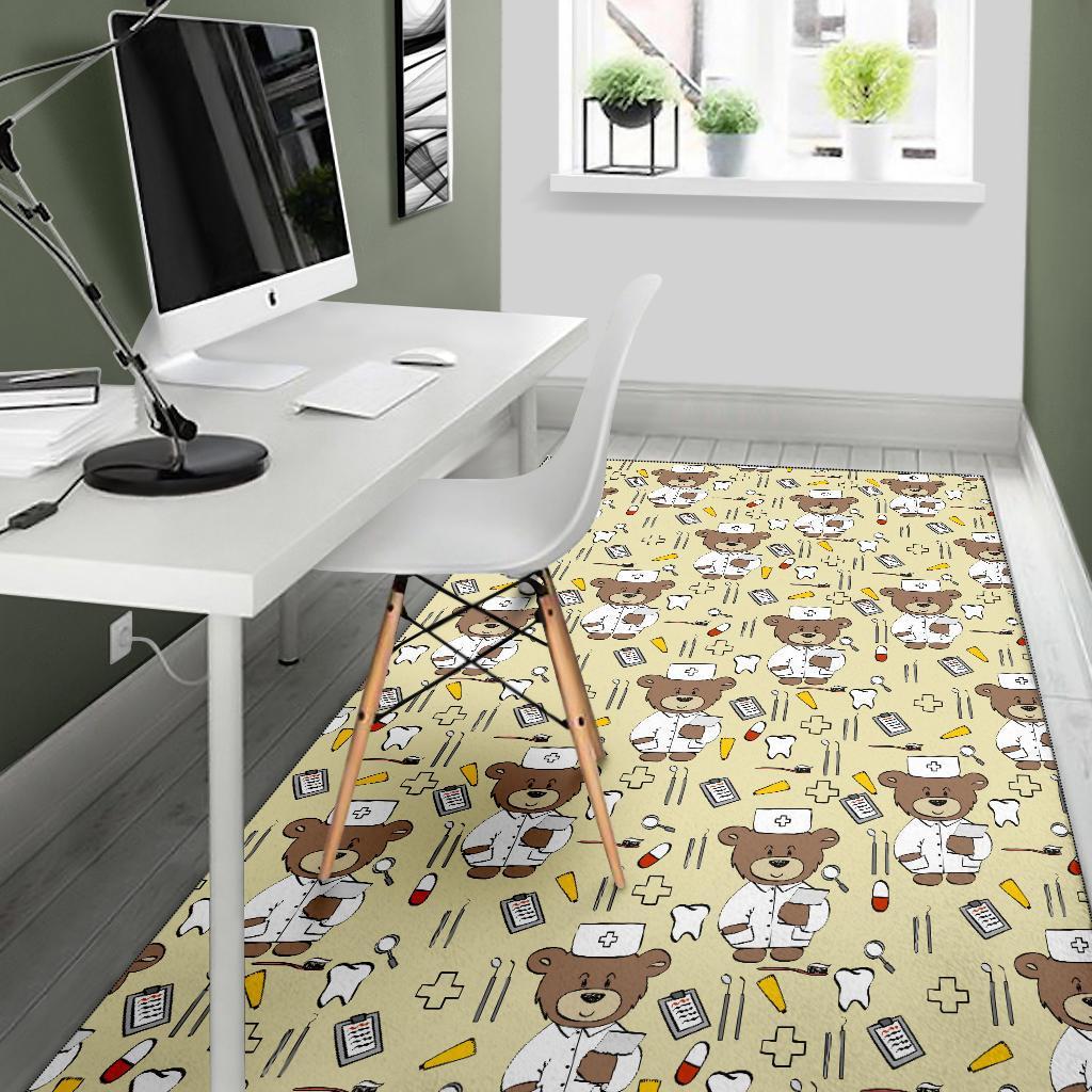 Nurse Teddy Bear Pattern Print Floor Mat-grizzshop