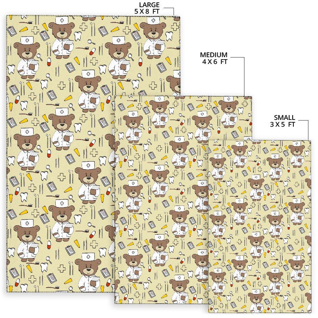 Nurse Teddy Bear Pattern Print Floor Mat-grizzshop