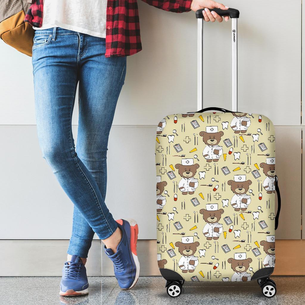 Nurse Teddy Bear Pattern Print Luggage Cover Protector-grizzshop