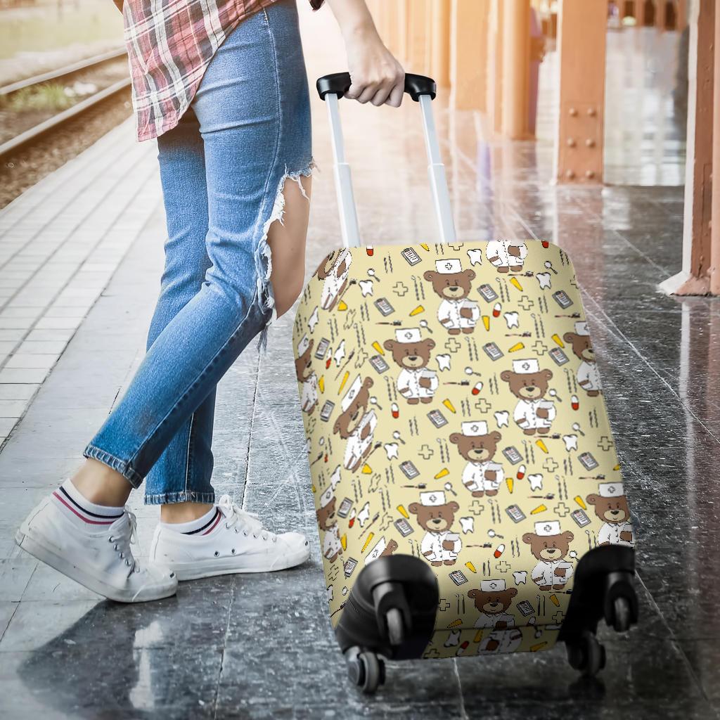 Nurse Teddy Bear Pattern Print Luggage Cover Protector-grizzshop