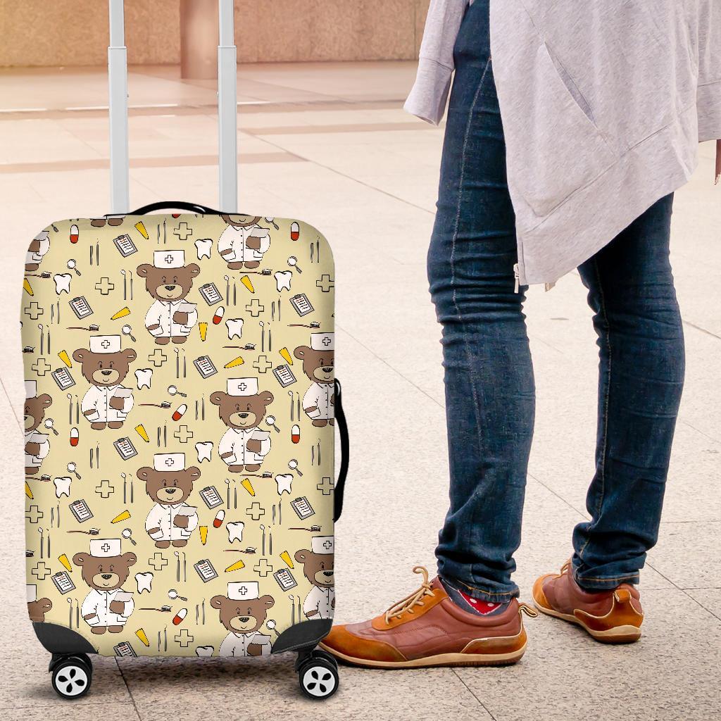 Nurse Teddy Bear Pattern Print Luggage Cover Protector-grizzshop