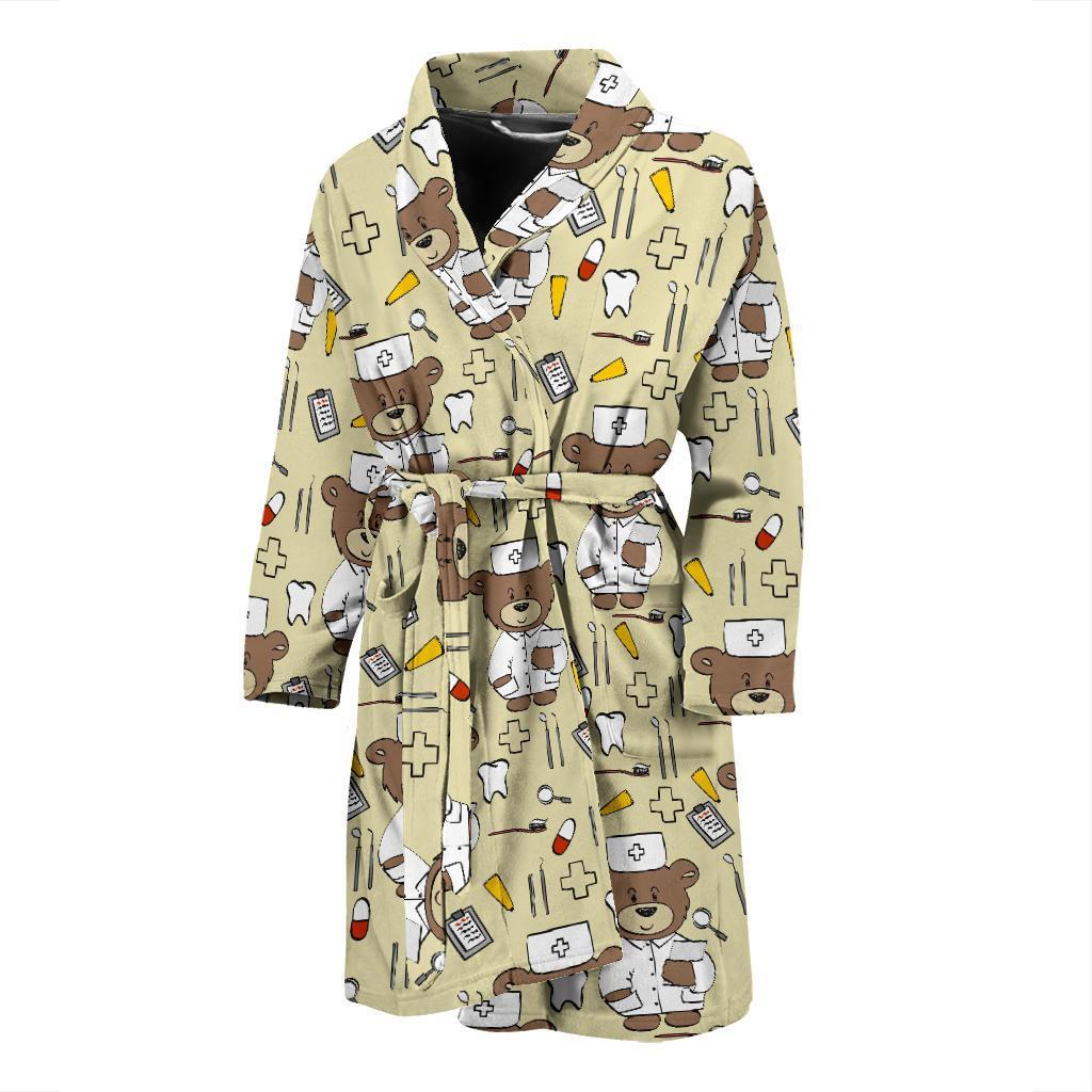 Nurse Teddy Bear Pattern Print Men Long Robe-grizzshop