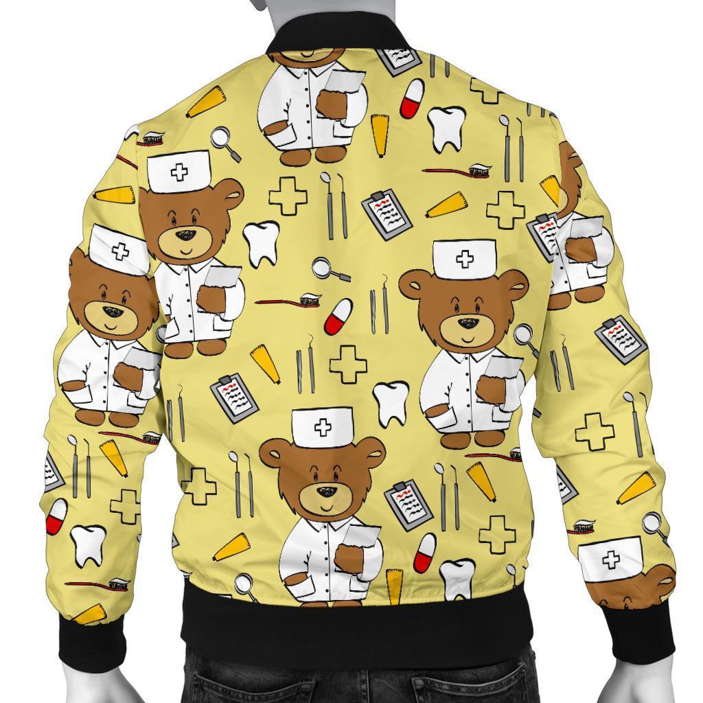 Nurse Teddy Bear Pattern Print Men's Bomber Jacket-grizzshop