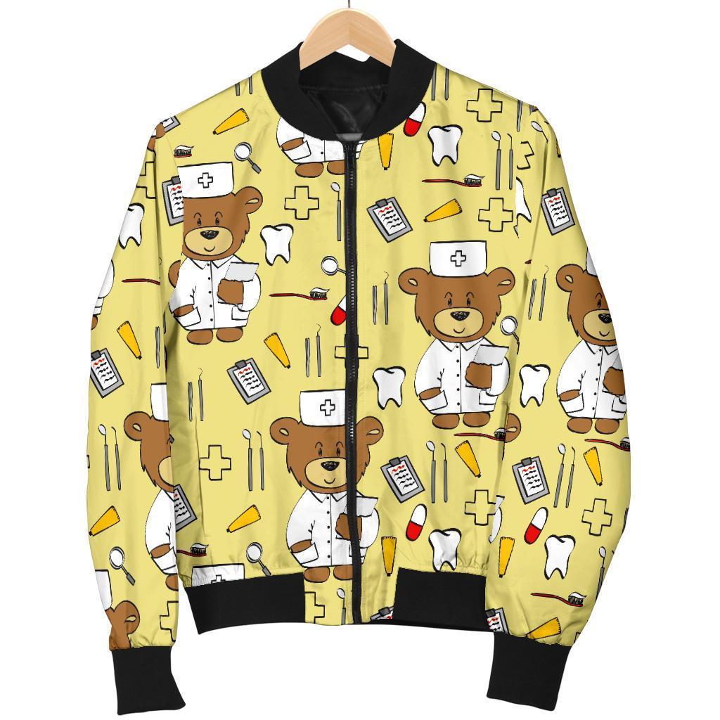 Nurse Teddy Bear Pattern Print Men's Bomber Jacket-grizzshop