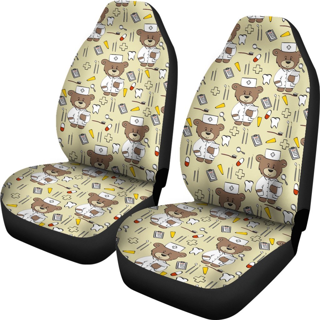 Nurse Teddy Bear Pattern Print Universal Fit Car Seat Covers-grizzshop