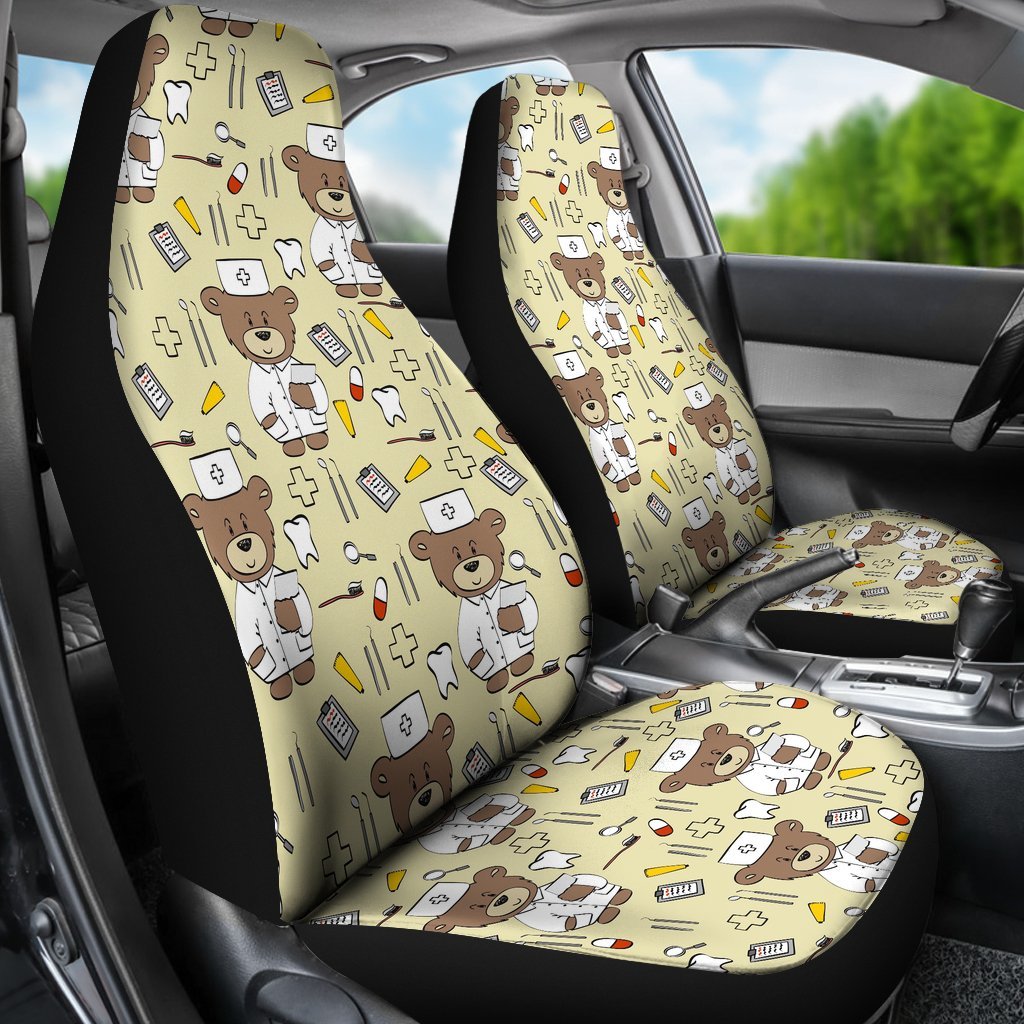 Nurse Teddy Bear Pattern Print Universal Fit Car Seat Covers-grizzshop