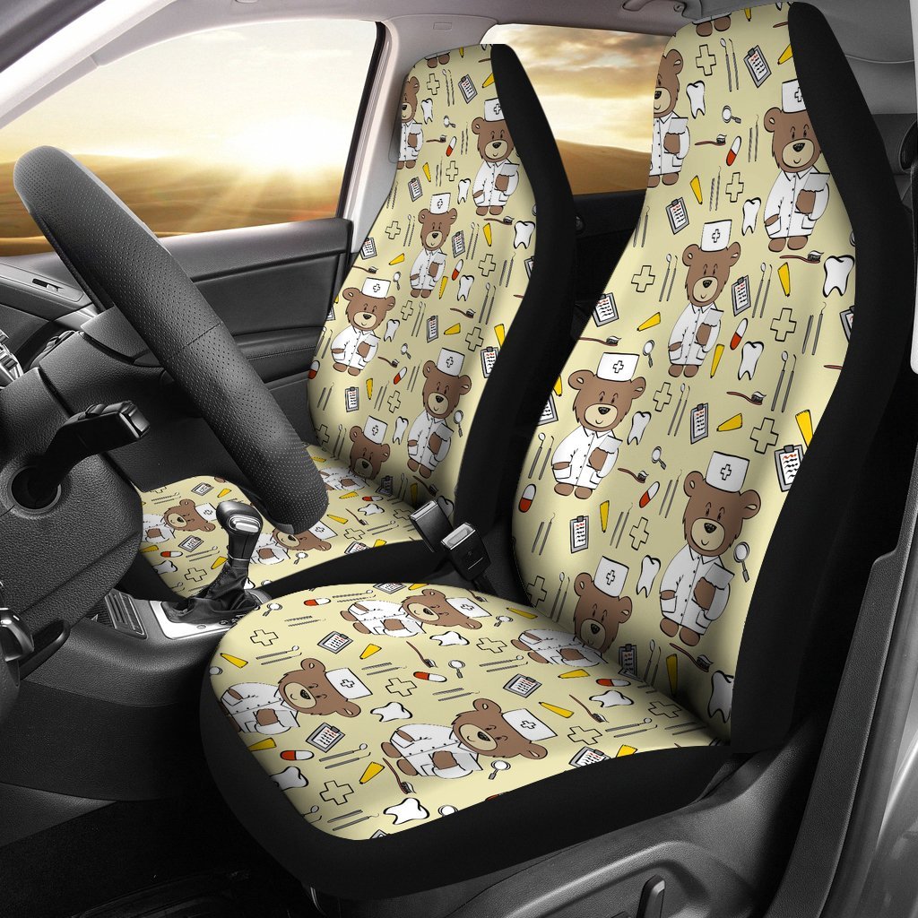 Nurse Teddy Bear Pattern Print Universal Fit Car Seat Covers-grizzshop