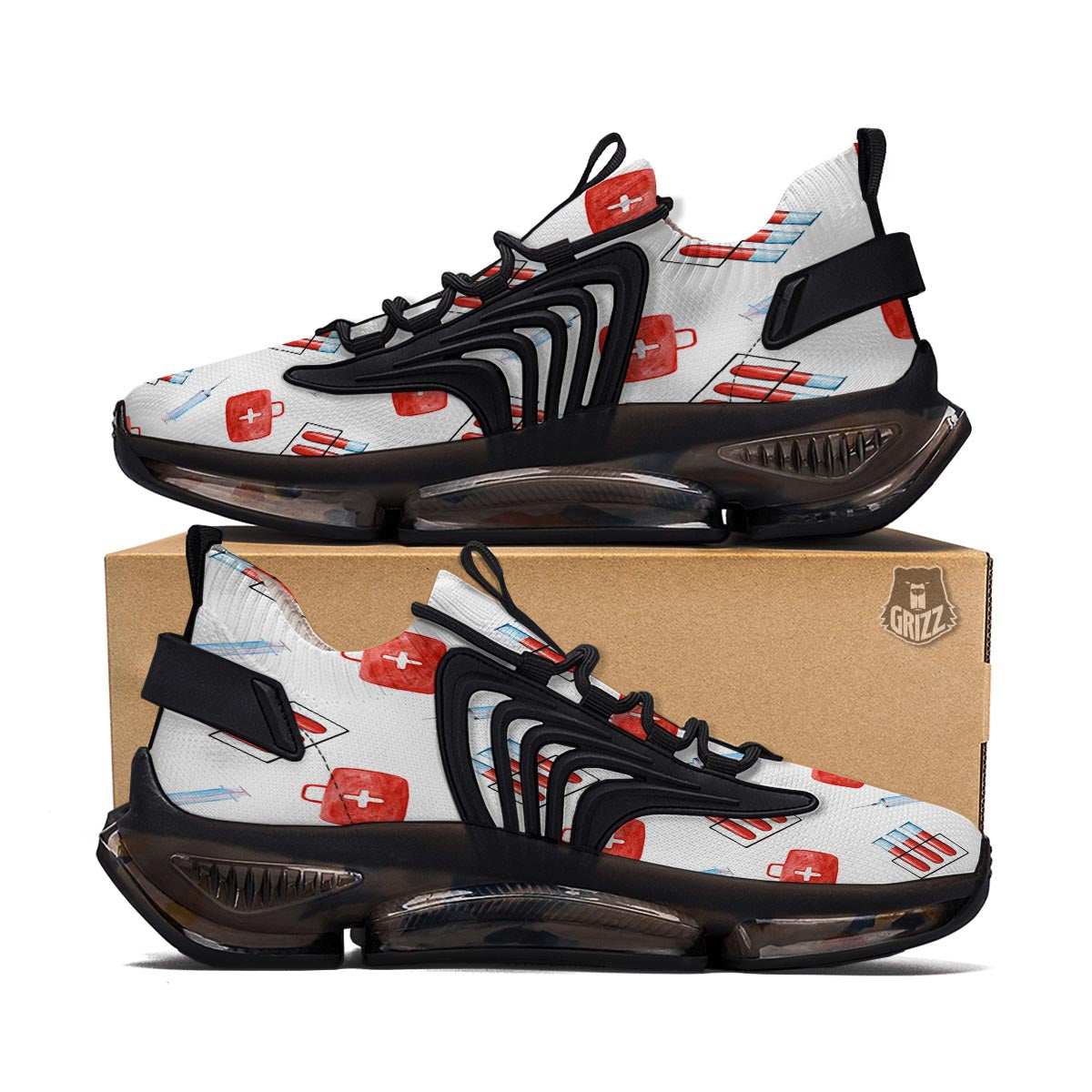 Nurse White And Red Print Pattern Black Gym Shoes-grizzshop