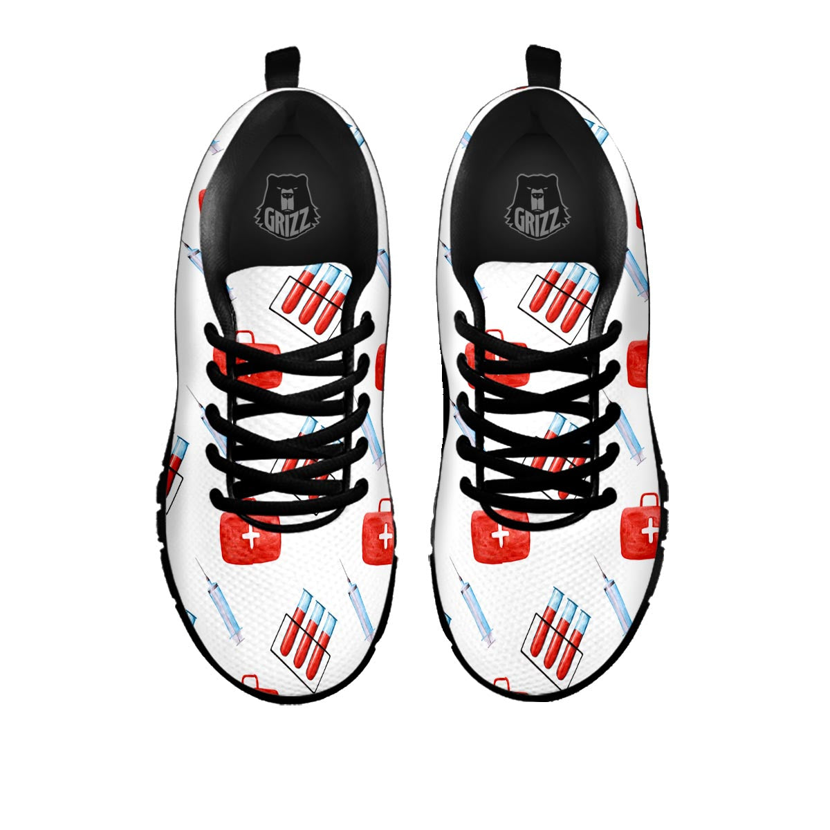 Nurse White And Red Print Pattern Black Sneaker-grizzshop