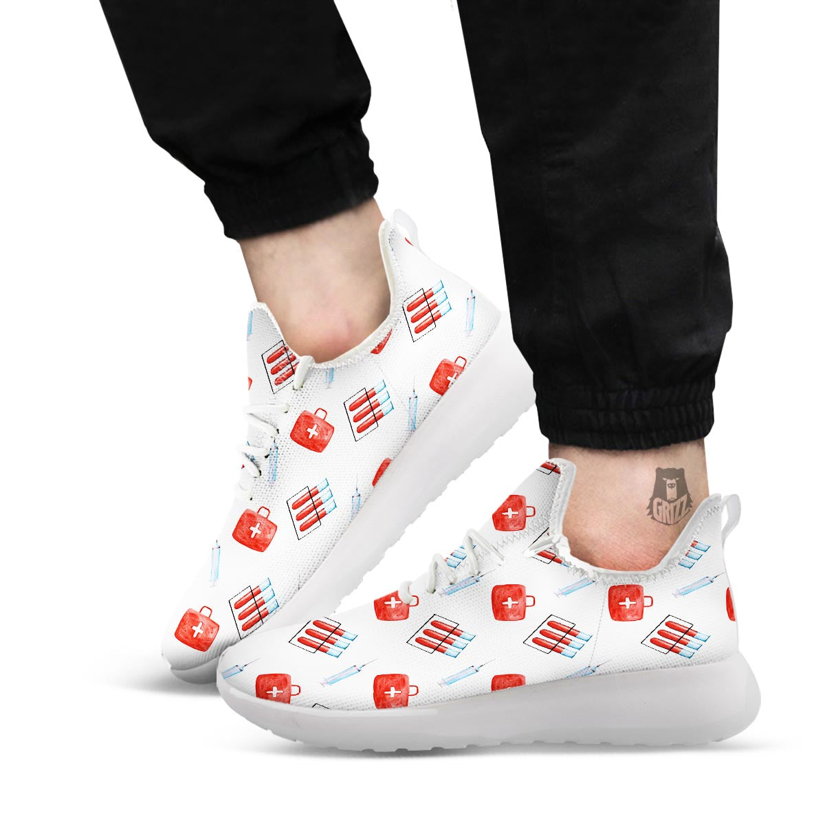 Nurse White And Red Print Pattern White Athletic Shoes-grizzshop