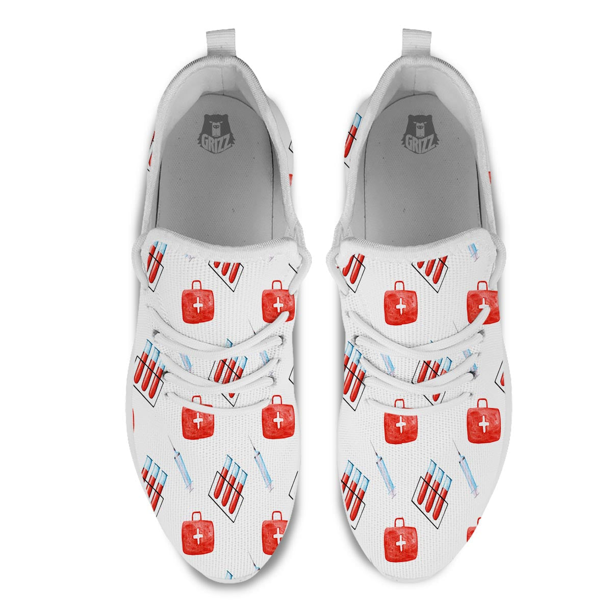 Nurse White And Red Print Pattern White Athletic Shoes-grizzshop