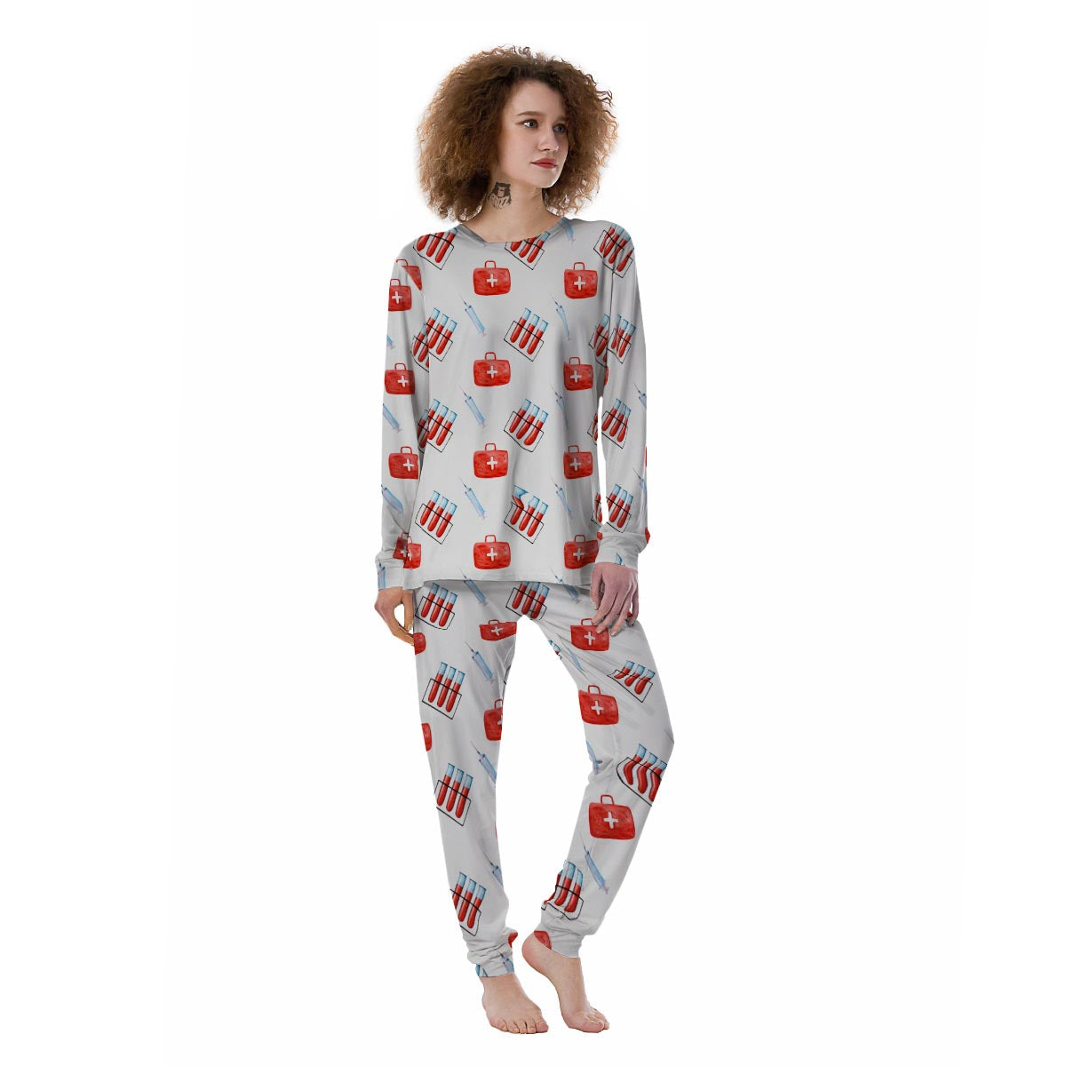 Nurse White And Red Print Pattern Women's Pajamas-grizzshop