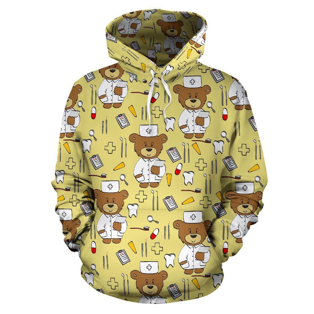 Nurse Teddy Bear Pattern Print Men Women Pullover Hoodie-grizzshop