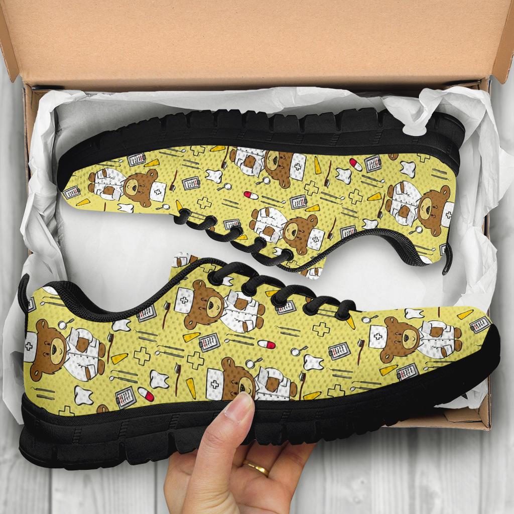 Nurse Teddy Bear Pattern Print Sneaker Shoes For Men Women-grizzshop