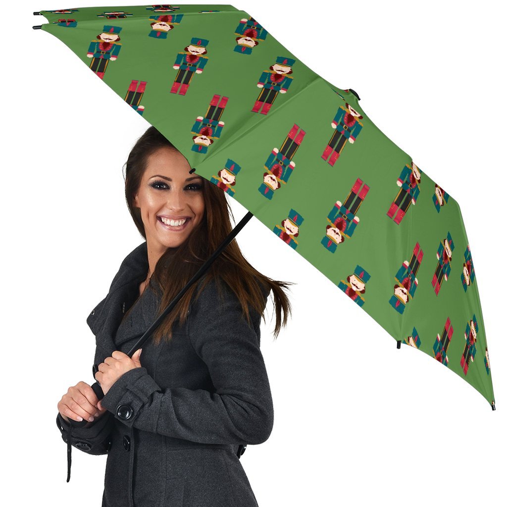 Nutcracker Green Pattern Print Automatic Foldable Umbrella-grizzshop