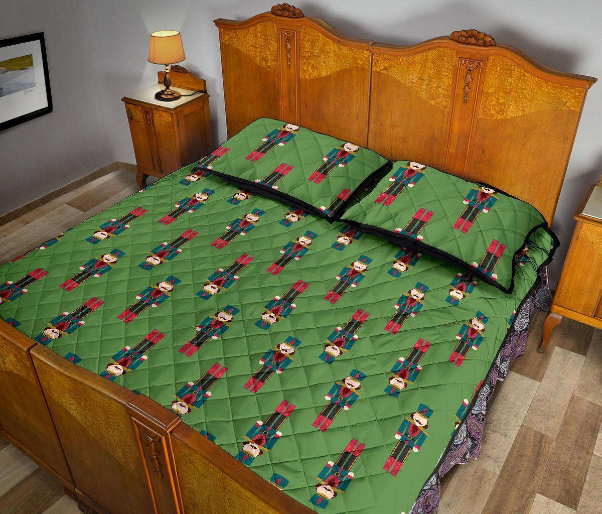 Nutcracker Green Pattern Print Bed Set Quilt-grizzshop