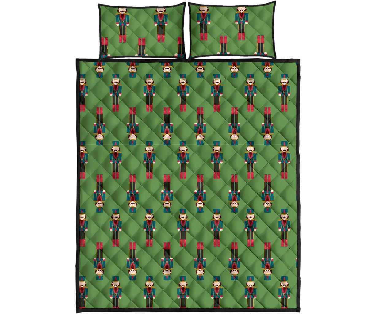 Nutcracker Green Pattern Print Bed Set Quilt-grizzshop