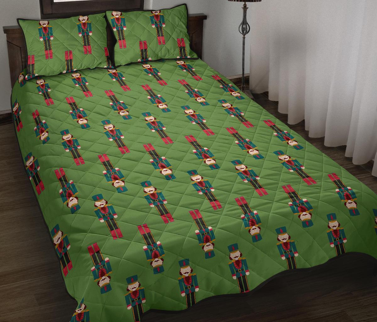 Nutcracker Green Pattern Print Bed Set Quilt-grizzshop