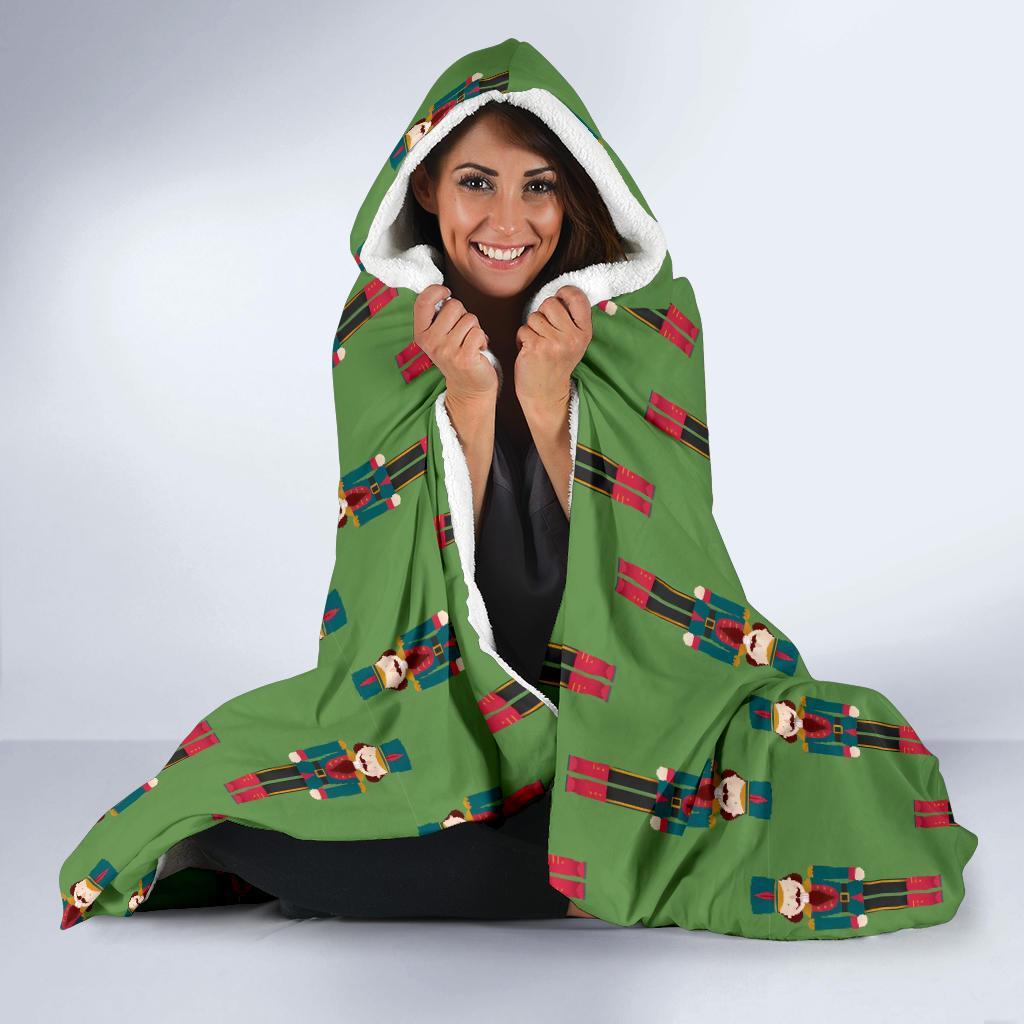 Nutcracker Green Pattern Print Hooded Blanket-grizzshop