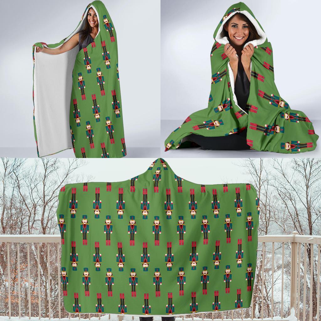 Nutcracker Green Pattern Print Hooded Blanket-grizzshop