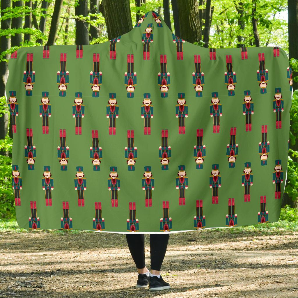 Nutcracker Green Pattern Print Hooded Blanket-grizzshop