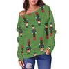 Nutcracker Green Pattern Print Women Off Shoulder Sweatshirt-grizzshop