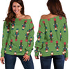 Nutcracker Green Pattern Print Women Off Shoulder Sweatshirt-grizzshop