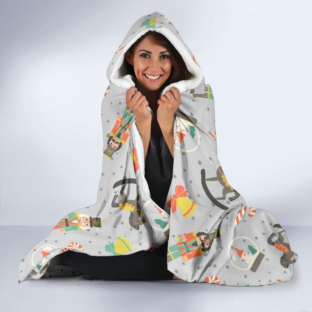 Nutcracker Pattern Print Hooded Blanket-grizzshop