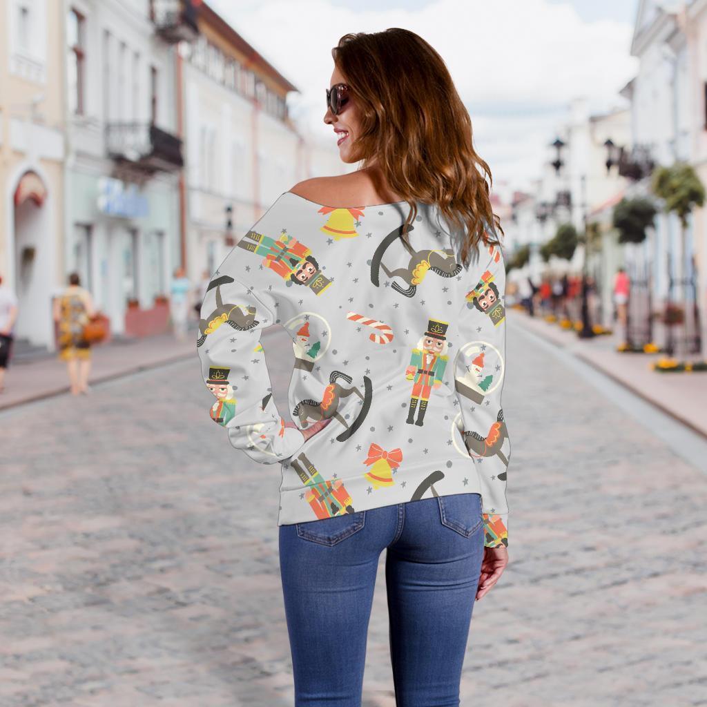 Nutcracker Pattern Print Women Off Shoulder Sweatshirt-grizzshop