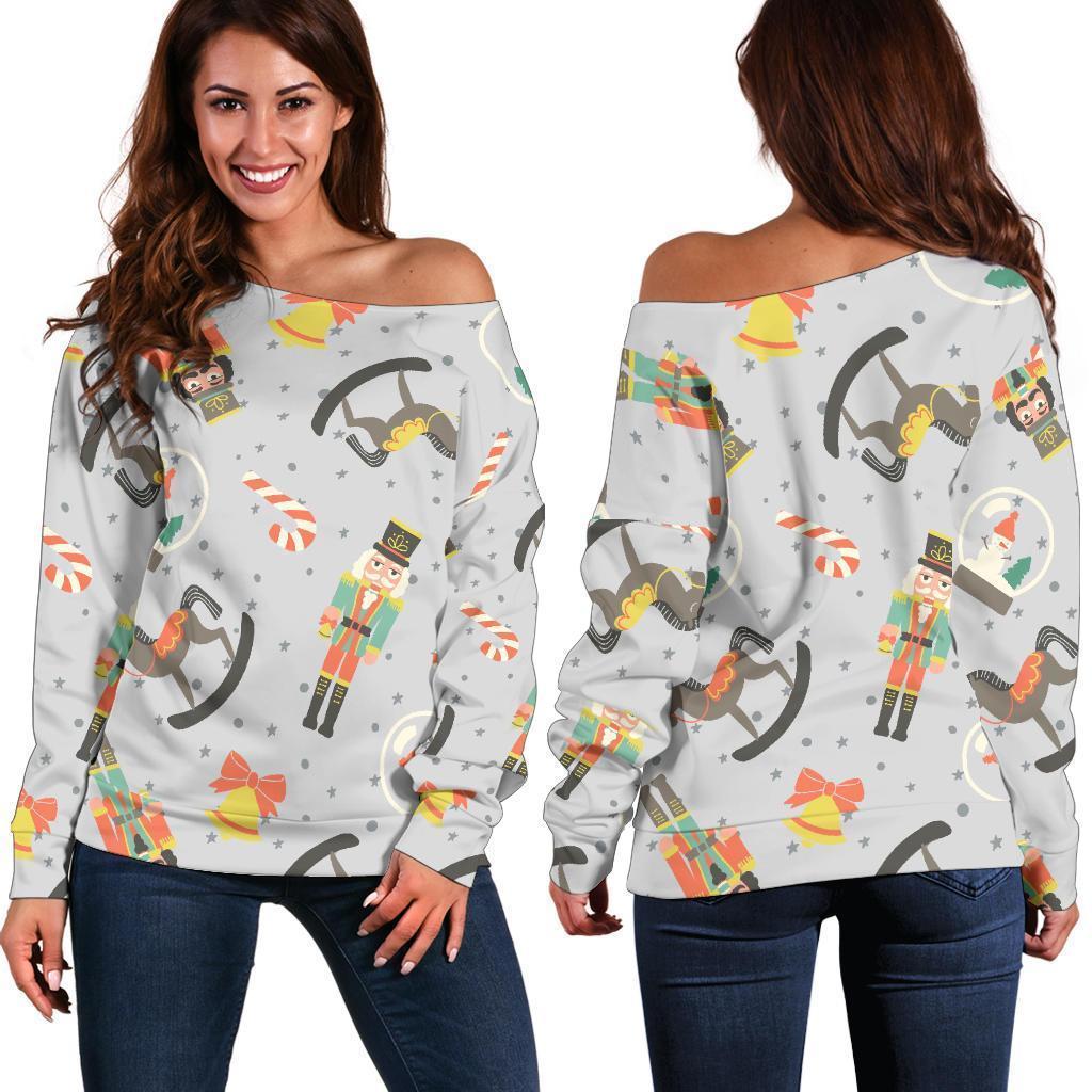 Nutcracker Pattern Print Women Off Shoulder Sweatshirt-grizzshop