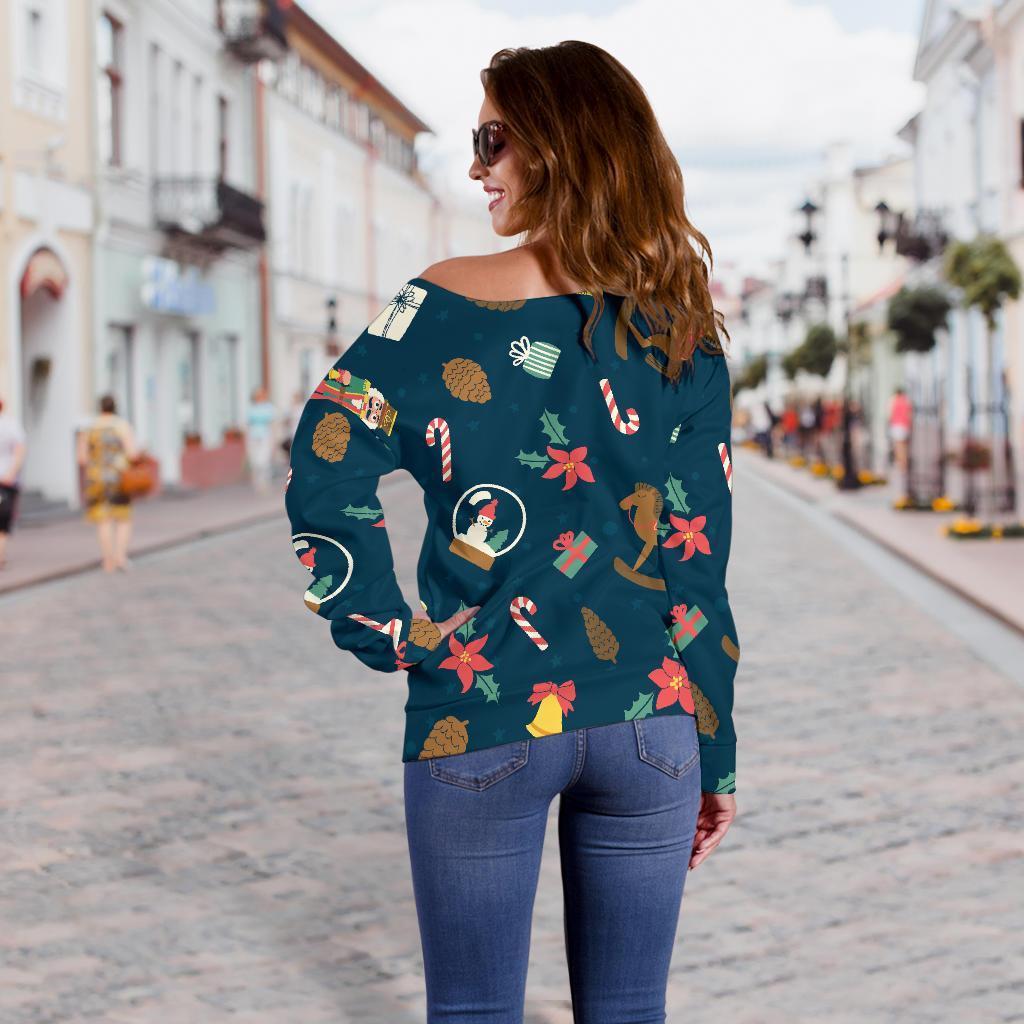 Nutcracker Print Pattern Women Off Shoulder Sweatshirt-grizzshop