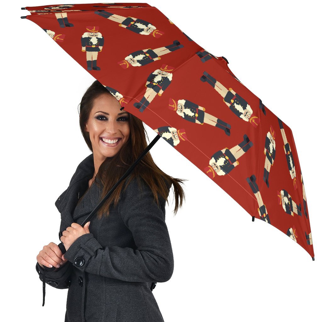 Nutcracker Red Pattern Print Automatic Foldable Umbrella-grizzshop