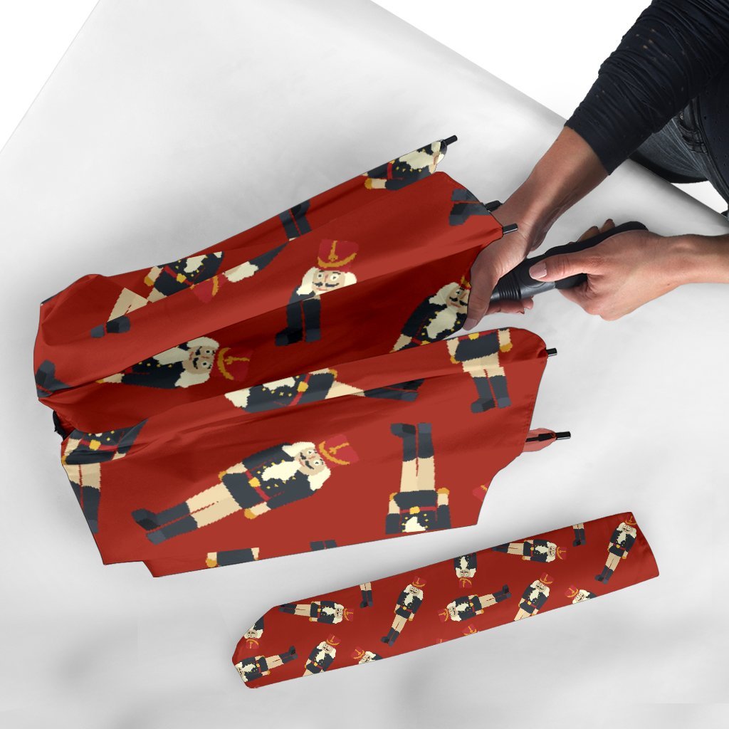 Nutcracker Red Pattern Print Automatic Foldable Umbrella-grizzshop