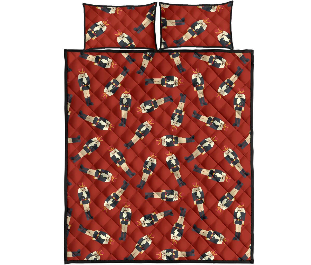 Nutcracker Red Pattern Print Bed Set Quilt-grizzshop