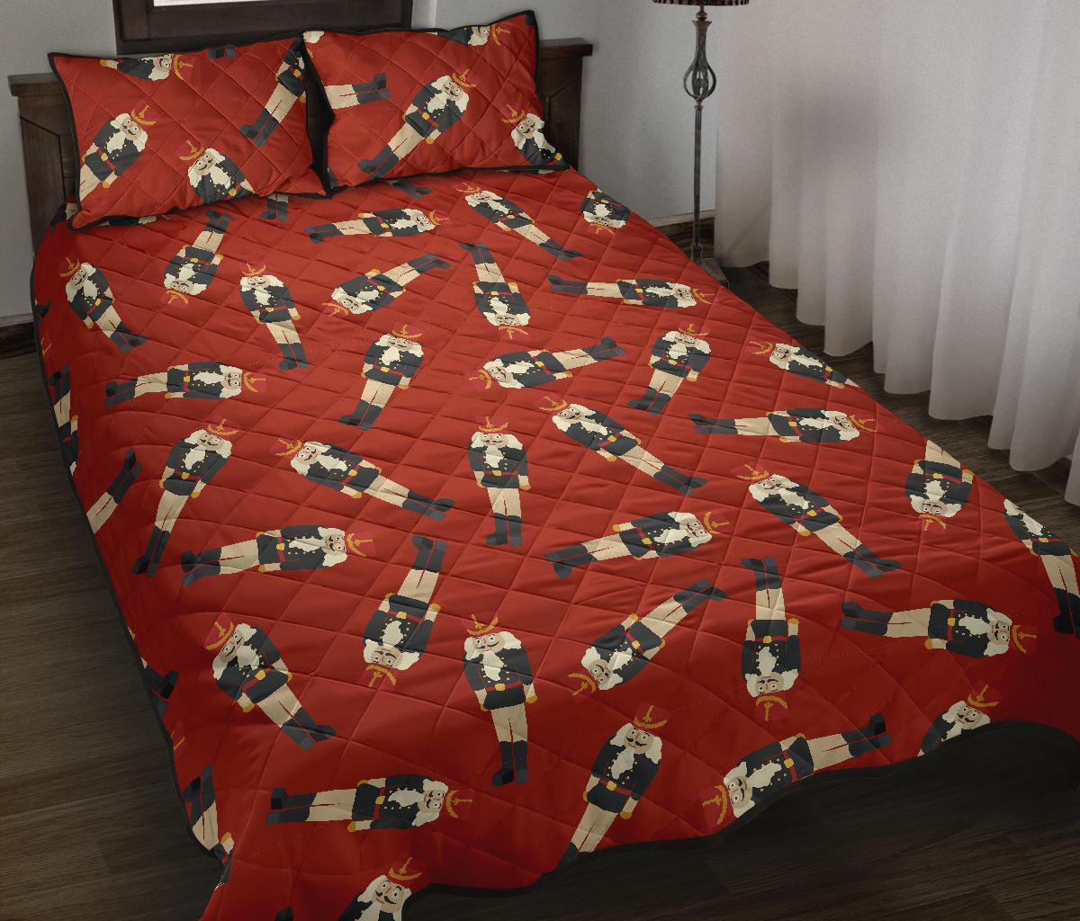 Nutcracker Red Pattern Print Bed Set Quilt-grizzshop