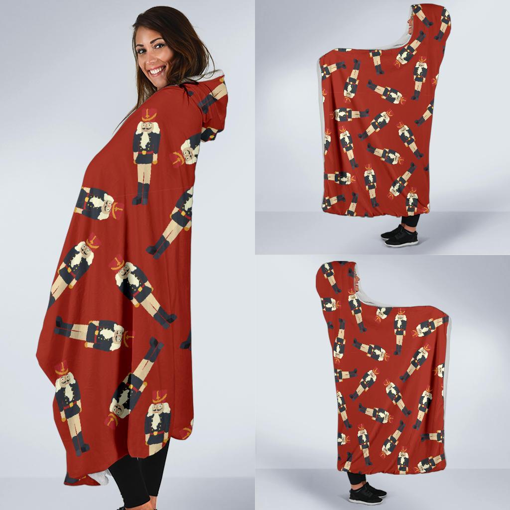 Nutcracker Red Pattern Print Hooded Blanket-grizzshop