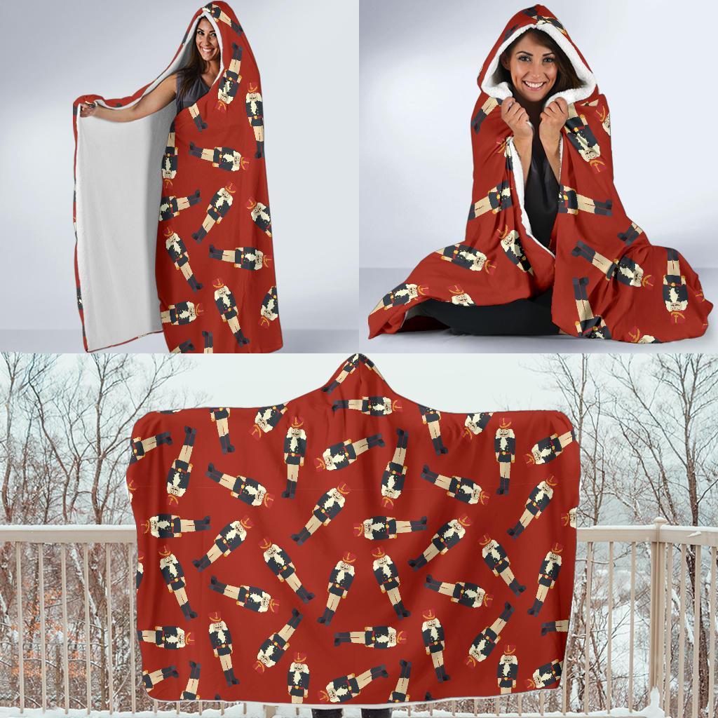 Nutcracker Red Pattern Print Hooded Blanket-grizzshop